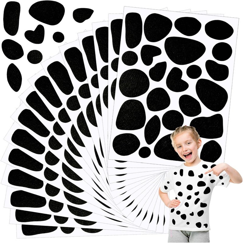 YCDMLJC 15 Sheets Black Adhesive Felt, 360pcs Self Adhesive Pads Irregular Spotty Dog Style Felt,for Dalmatian Shirt,Adult Kids Halloween Party DIY Projects Costume Stickers - Image 1